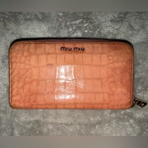 Miu Miu Coral Crocodile Embossed Wallet